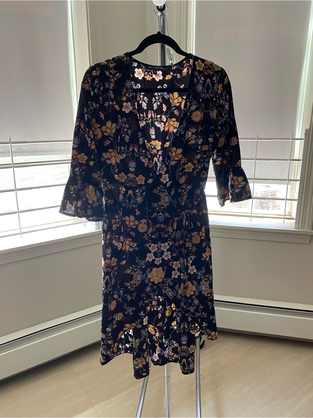 One Clothing Black Floral Dress with Yellow & Pink Flowers